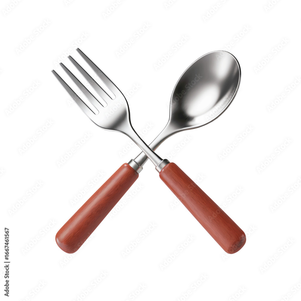 Fototapeta premium 3D Fork and Spoon with Crossed Handles