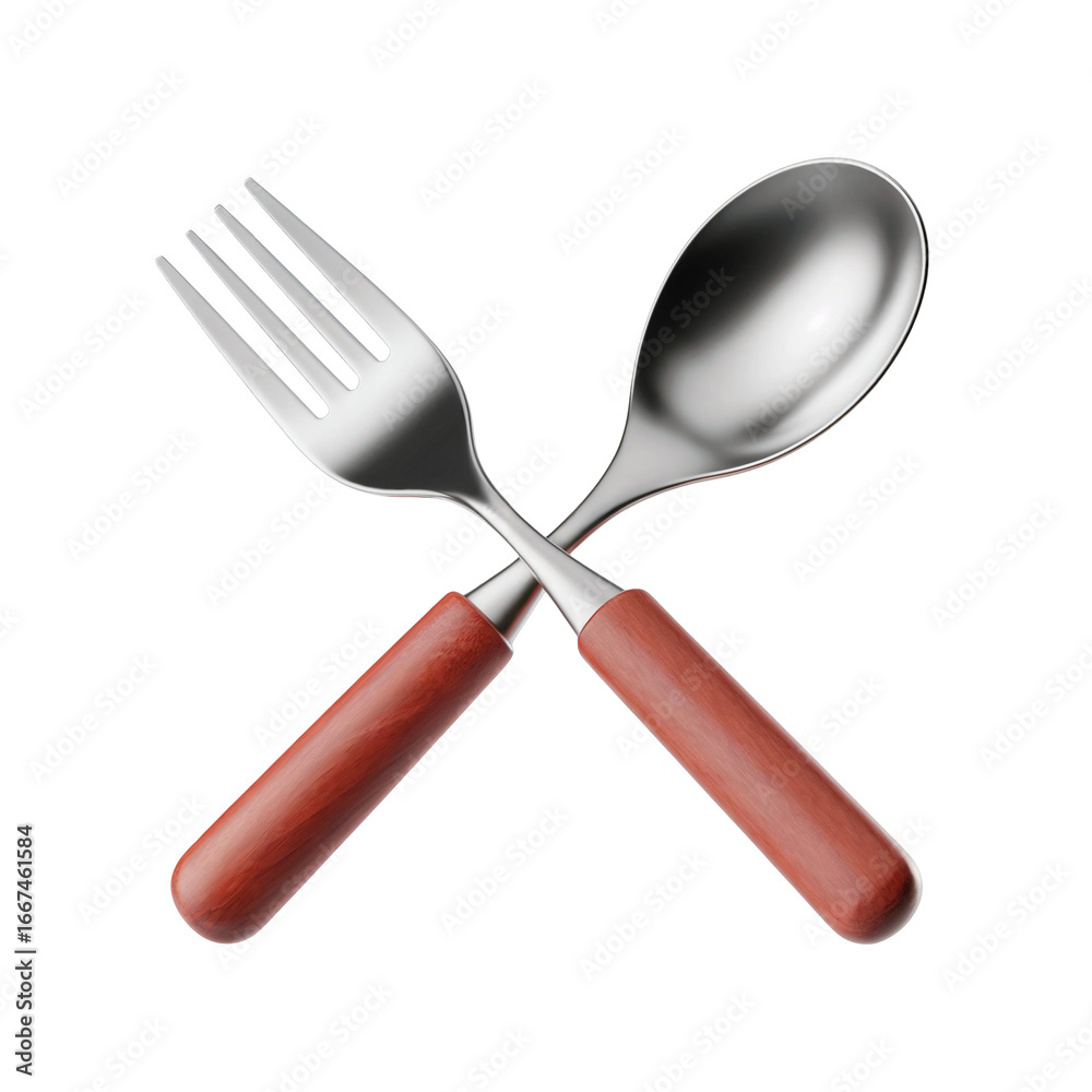 Fototapeta premium 3D Fork and Spoon with Crossed Handles