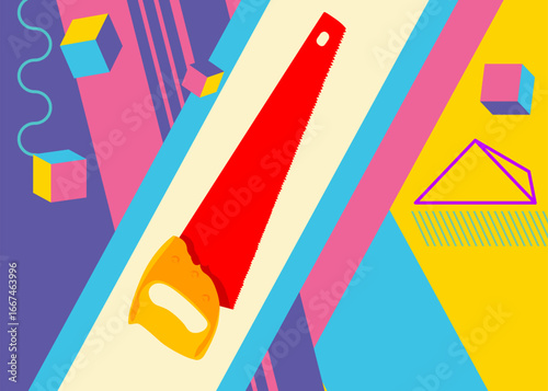 Saw geometrical graphic retro theme background. Minimal geometric elements. Vintage abstract shapes vector illustration.