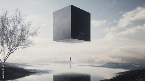 Flying Paper in White and Gray Tones – Minimal Abstract