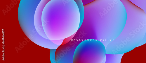 Abstract fluid shapes overlap, creating vibrant color gradients. Red background contrasts with blue, purple hues. Modern design element.