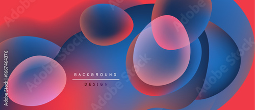 Abstract fluid shapes, vibrant colors blend. Red, blue hues create dynamic background design. Soft gradients, modern aesthetic.