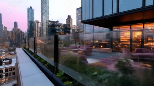 Wallpaper Mural Elegant rooftop lounge with skyline views at twilight, showcasing luxury urban lifestyle and Torontodigital.ca