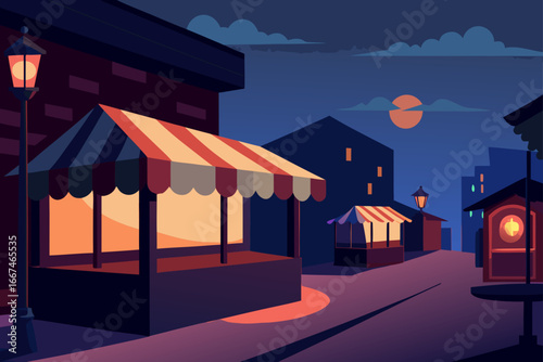 Street Market Glowing in Cinematic Dusk Scene
