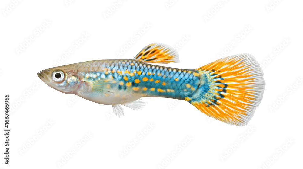 Fototapeta premium Colorful guppies swimming gracefully in a vibrant aquatic environment 