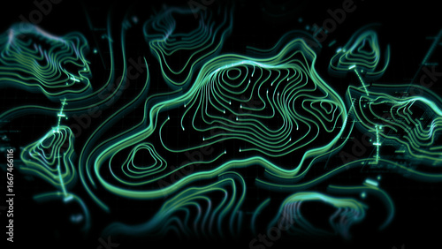 Futuristic Holographic Terrain environment, geomorphology, topography motion graphic user interface head up display screen