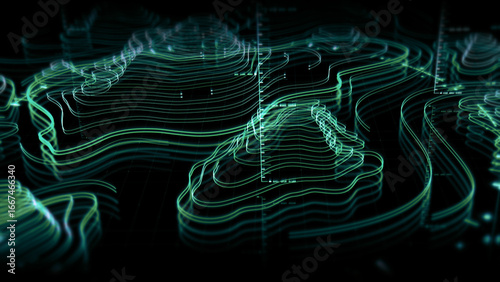 Futuristic Holographic Terrain environment, geomorphology, topography motion graphic user interface head up display screen