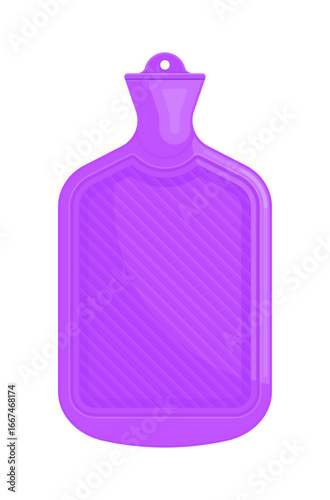 Purple rubber hot water bottle. Healthcare accessory, pain relief, self-care concept. Flat vector illustration isolated on white background	
