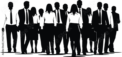 Business Team Vector Illustration of Silhouetted People in Modern Style Ideal for Corporate Design and Black and White Branding