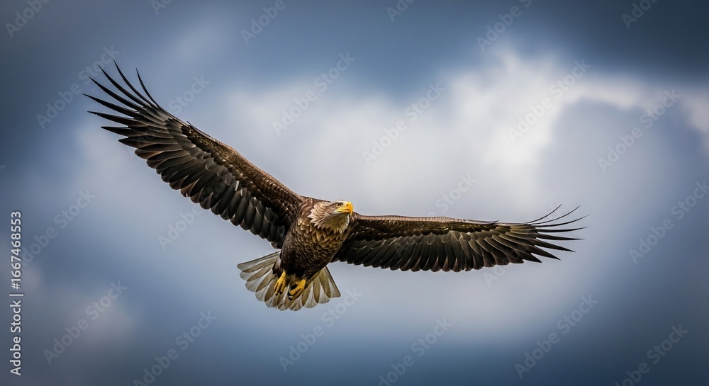 Obraz premium Majestic eagle in flight against cloudy sky wildlife bird freedom