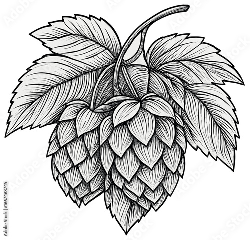 Intricate hops cluster vector | botanical design for brewing and gardening concepts
