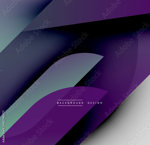 Abstract purple design features flowing shapes, gradients. Dark background contrasts lighter curves, creating modern visual effect.