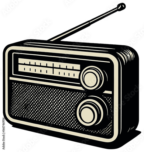 Vintage radio vector illustration | nostalgia, retro, antique radio art for design projects
