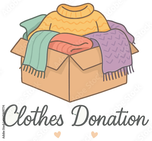 Clothes donation vector: colorful clothing charity concept for community support and giving