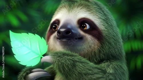 Holding Glowing Leaf in Jungle Setting Animal Close-up