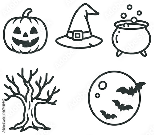 Halloween icon set vector: spooky graphics for all hallows' eve design projects