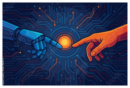 Ai and human collaboration vector: innovative technology synergy concept for futuristic designs