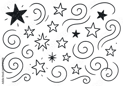 Whimsical night sky vector with stars and swirls for celestial art and design inspiration