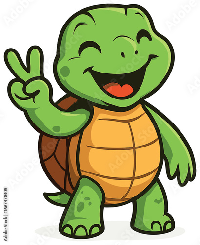 Joyful peace turtle vector - illustrated happy cartoon animal with nature and tranquility theme