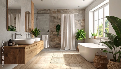 Modern Bathroom Design Rustic Wood and Stone Accents