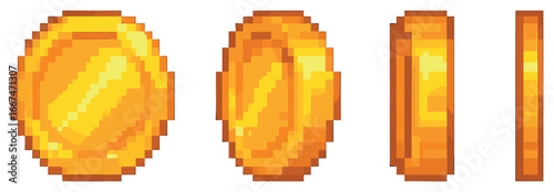 Golden pixel coins vector - digital currency, retro gaming coin, pixel art style