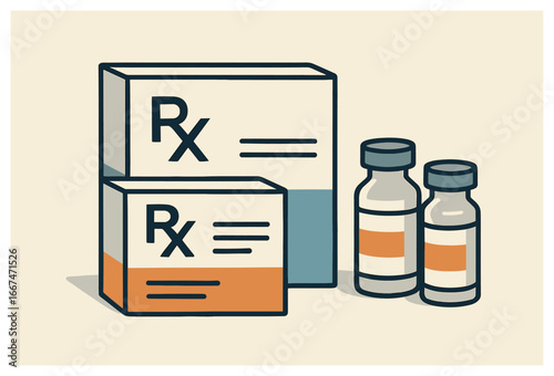 Medication packaging vector: organized pharmaceutical display for healthcare concepts