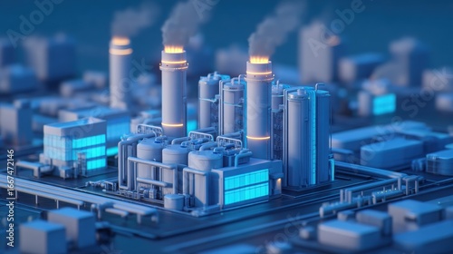 Futuristic Dynamic Rendering of High Fidelity Industrial Infographic in Blue Color Palette