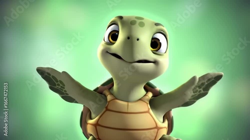 Animated Turtle Character Waving Happy Greetings Isolated
