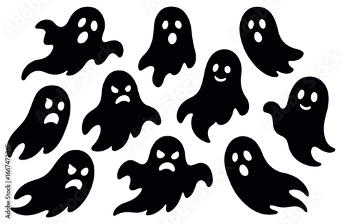 Playful ghost silhouettes vector for halloween decorations and spooky designs