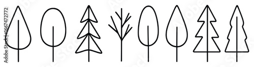 Minimalist tree icons vector | simple nature outlines for eco design projects