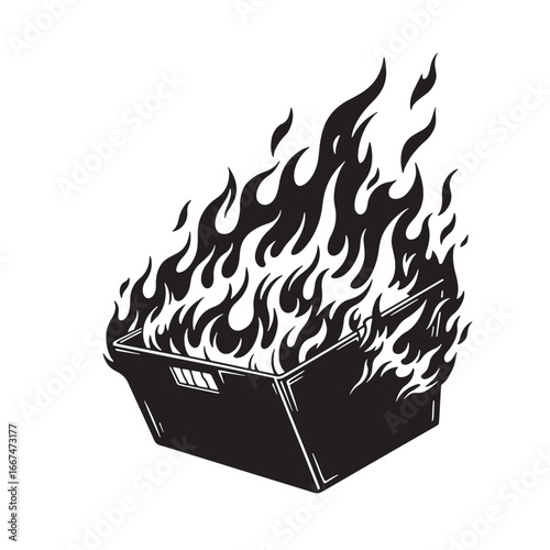 A black burning box with flames emerging as a metaphor for destruction or tragedy