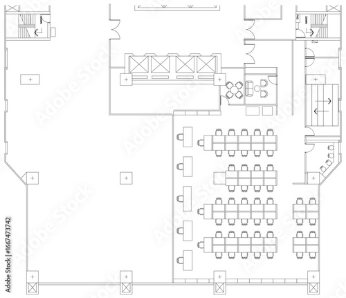 2D Office Furniture Layout Plan Vector – Workstations, Meeting Room, Reception
