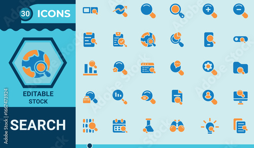 Search vector icon collection.Magnifying glass icon. related to Information Search,  web search,document, SEO,search online, Communication,analysis, inspect and investigation. vector illustration.