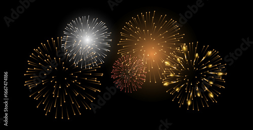 set of isolated vector fireworks on a transparent background.