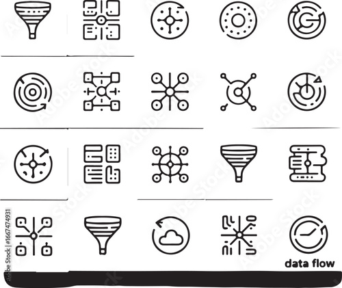 Abstract network diagrams and funnel icons vector