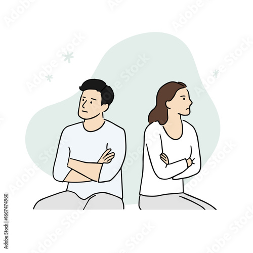 Man and Woman Considering Divorce. Arguing Couple and Couple. A Couple Tired of Marital Fight. Hand-painted Vector Illustration