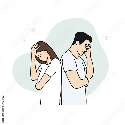 Man and Woman Considering Divorce. Arguing Couple and Couple. A Couple Tired of Marital Fight. Hand-painted Vector Illustration