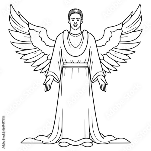 Clean outline drawing of a celestial being minimalistic design for coloring page