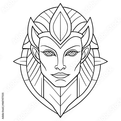 Clean outline drawing of a hydra minimalistic design for coloring page