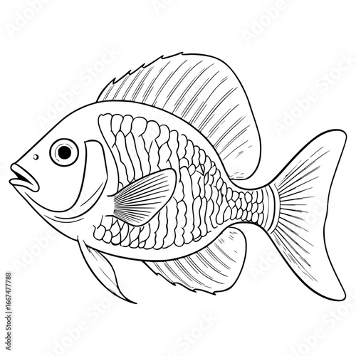 Clean outline drawing of a sea bishop fish minimalistic design for coloring page