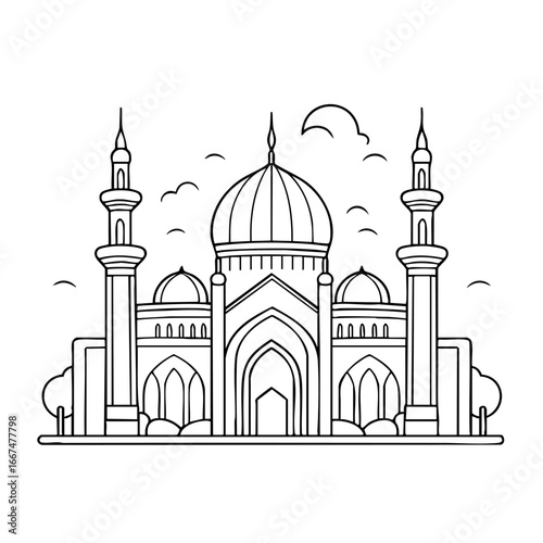 Clean outline drawing of a serene Baku minimalistic design for coloring page
