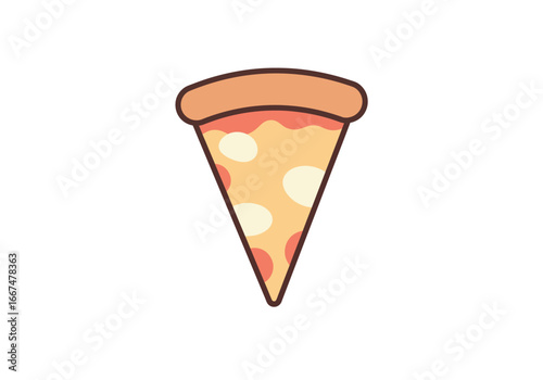 Single Slice of Pepperoni Pizza Cartoon Illustration.