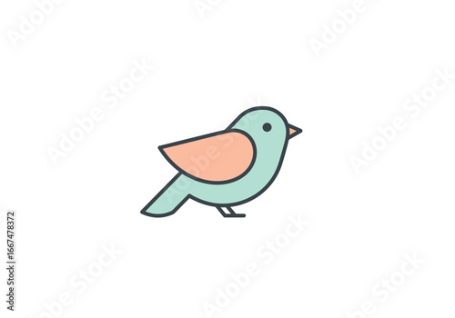 Papier peint Simple Line Art Illustration of a Cute Little Bird.