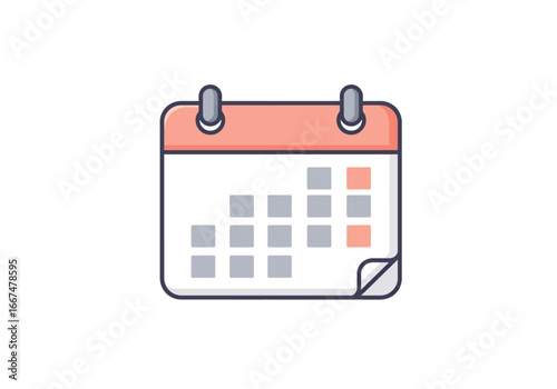 Illustrated Calendar Icon with Coral Header and Gray-Coral Dates.