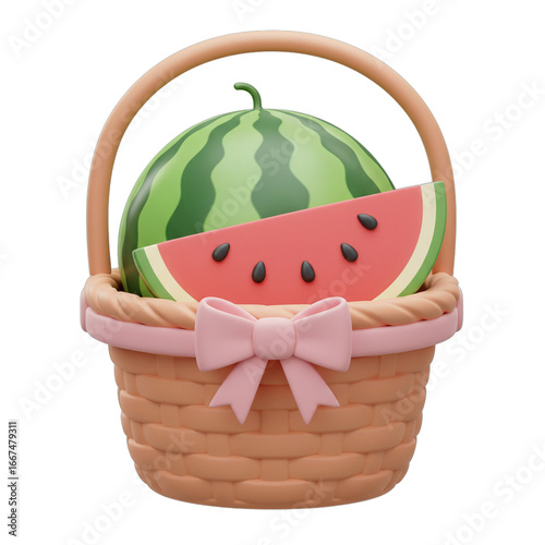Watermelon Fruit Basket Hamper inside an elegant basket with decorative ribbon_background_removed.png