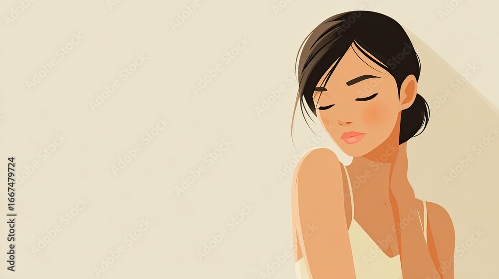 Obraz premium Young beautiful woman scratching herself concept. A serene portrait of a woman enjoying a moment of tranquility.