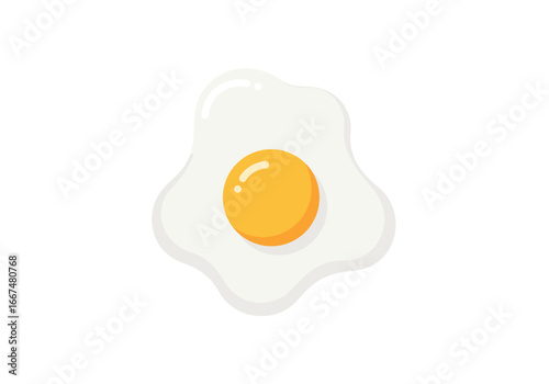 Fried Egg with Sunny-Side Up Yolk Simple Flat Design.