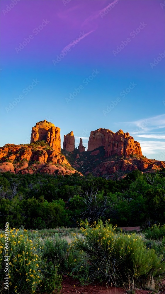 Fototapeta premium Dramatic sunset over red rock formations