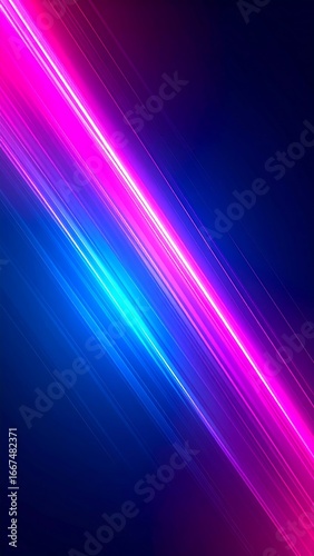Neon streaks of vibrant pink and blue light against a dark background