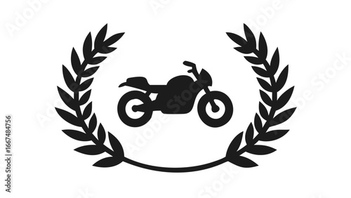 Iconic motorcycle silhouette encased within a laurel wreath emblem symbolizing triumph and classic automotive excellence